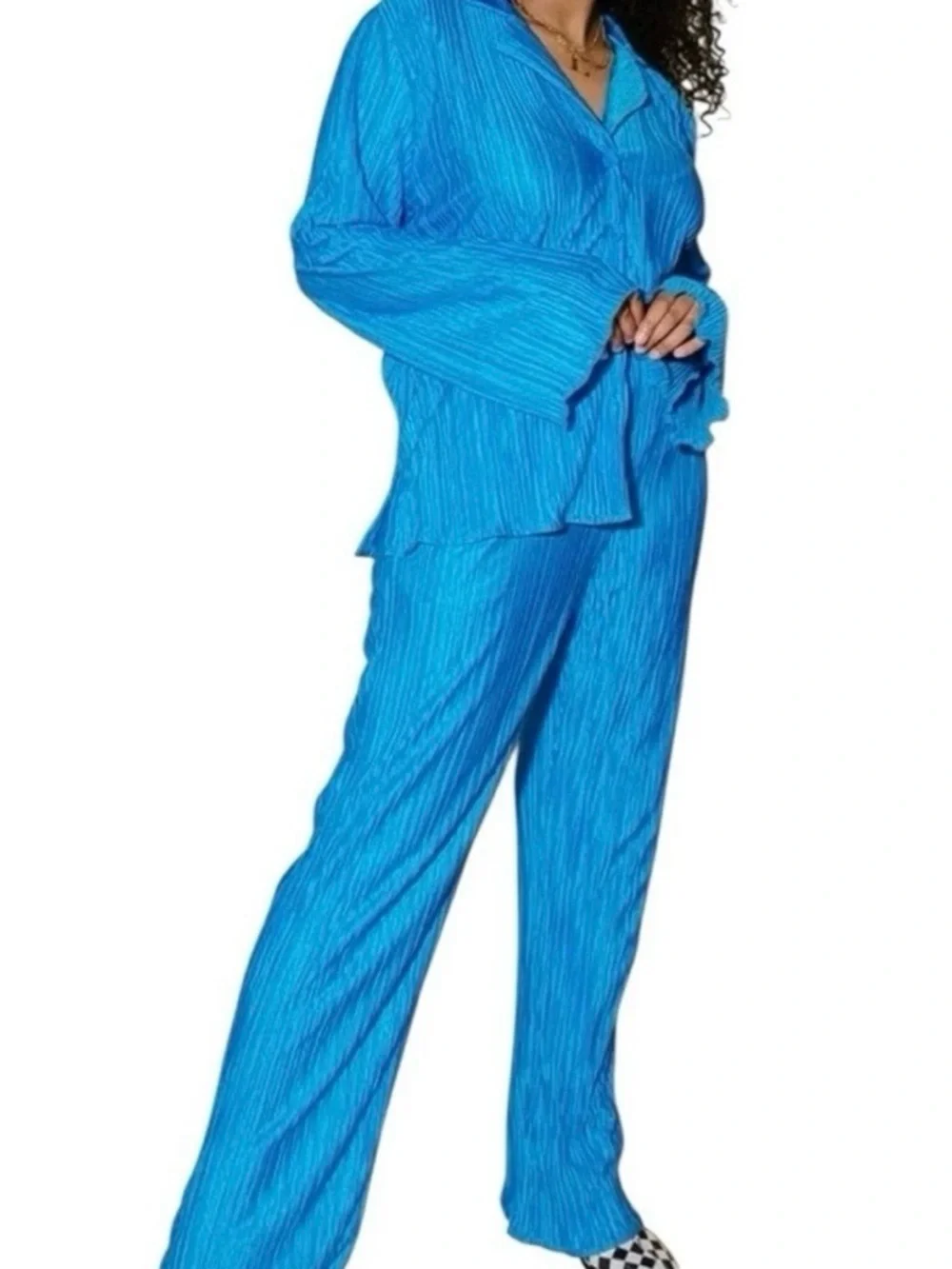 Dressed in LALA Electric Blue Plisse Set